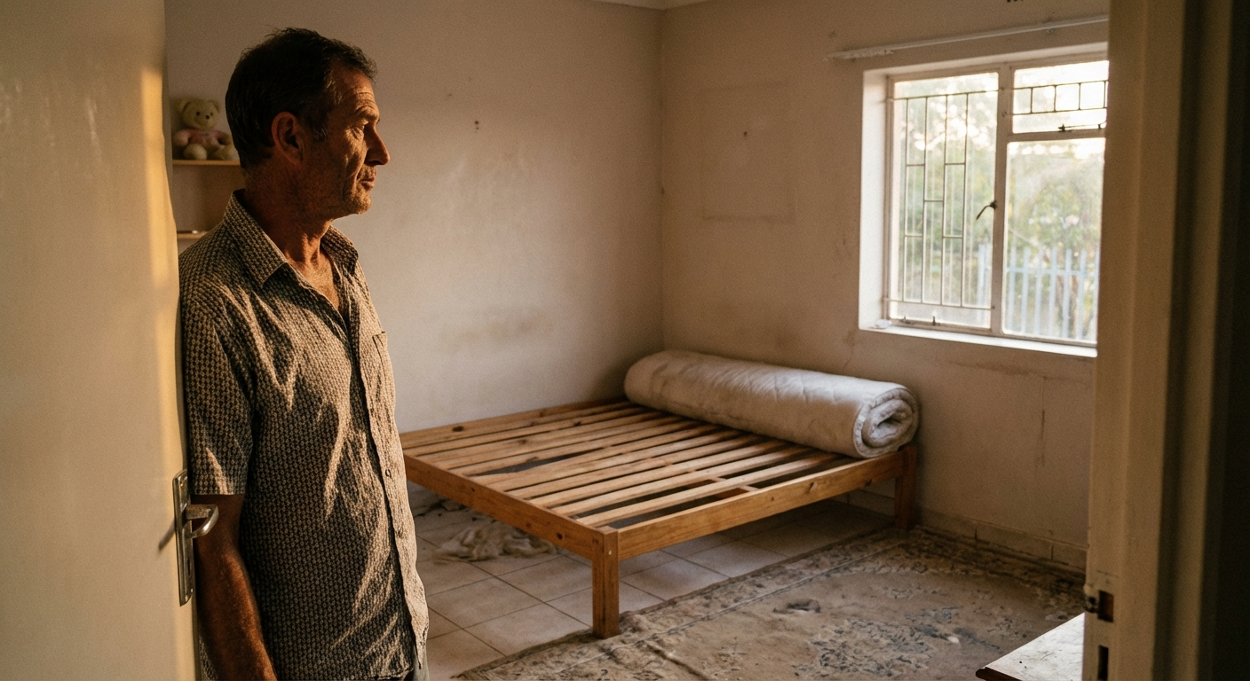 הורה עומד בפתח חדר ילדים ריק, מביט פנימה בנוסטלגיה