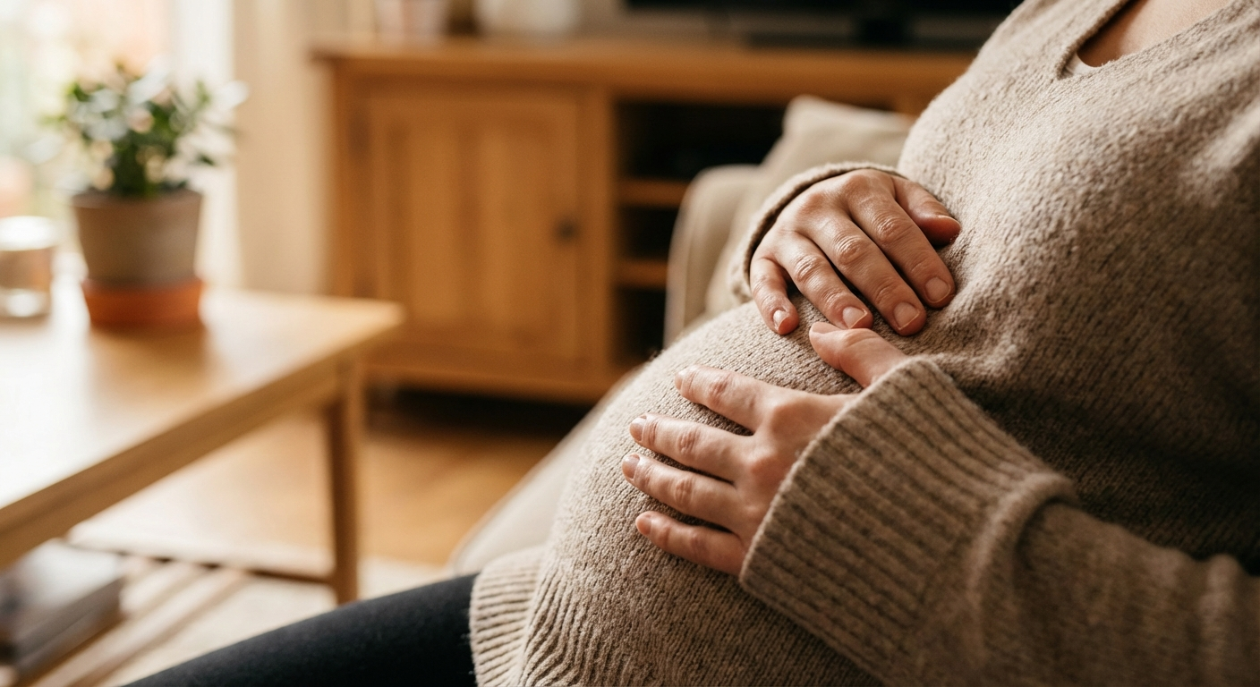 ידיים מונחות בעדינות על הבטן בזמן תרגיל נשימה סרעפתית